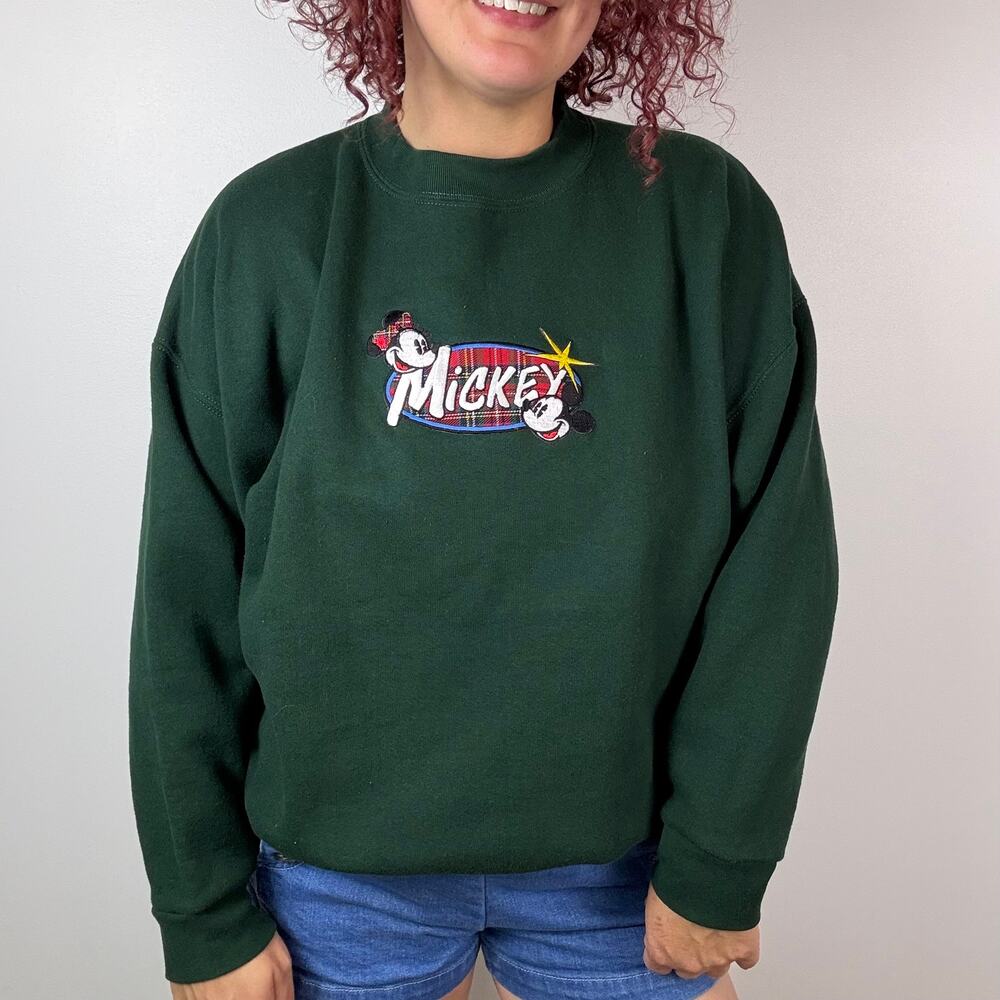 Vintage Disney Mickey Mouse Embroidered Green Crewneck Sweatshirt 2XL